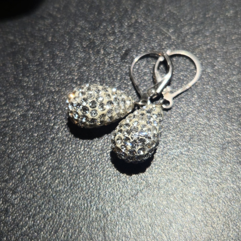 Vintage 925 Sterling Silver Leverback Earrings - Made With Swarovski Crystal - Picture 9 of 11